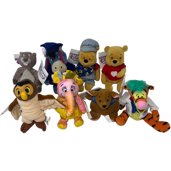 Vintage Disney Store Winnie the Pooh Bean Bag Lot of 8 Plush Stuffed Toy NWT - Picture 2 of 7